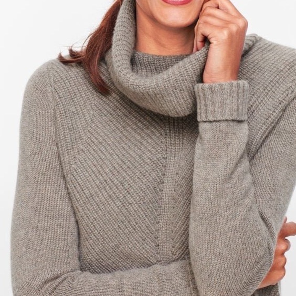 Talbots Petite Pure Cashmere Cowl‎ Neck Knit Sweater Gray Taupe Women's M
